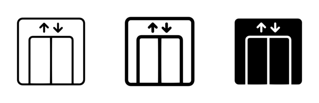 Elevator Icons Set, Up Down Arrows, Modern Building Access Symbols, Vector Graphics