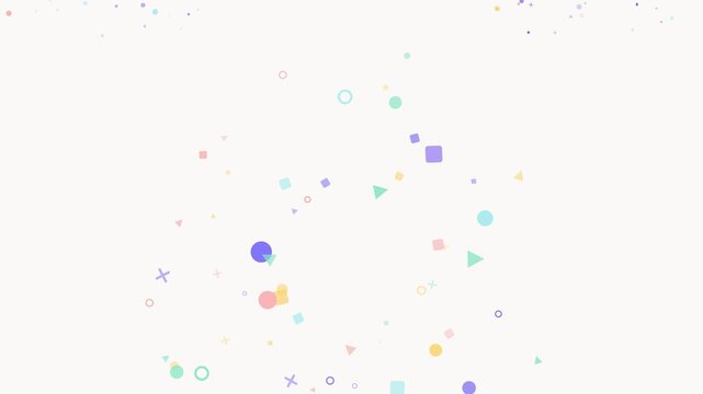 Abstract motion background featuring colorful geometric shapes floating and dispersing in a clean minimalist space