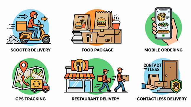 Food delivery man on scooter.