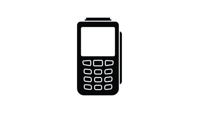 Black solid icon of a point of sale terminal card reader on a plain white background for payment concepts.