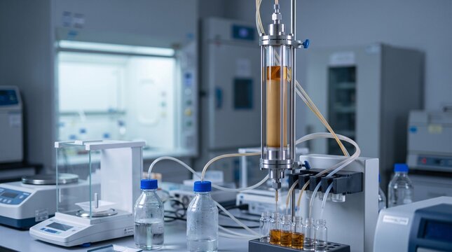 Automated chromatography system performing liquid chemical separation in a modern laboratory