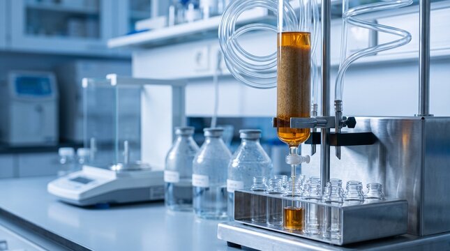 Automated chromatography system performing liquid chemical separation in a modern laboratory