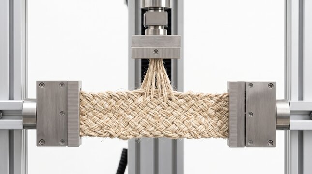 High-Resolution Image of a Textile Testing Machine Conducting a Strength Test on Braided Material