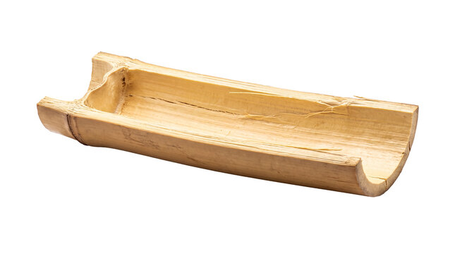 Single half-cut bamboo stalk, featuring a pale yellowish-brown hue and rustic texture.