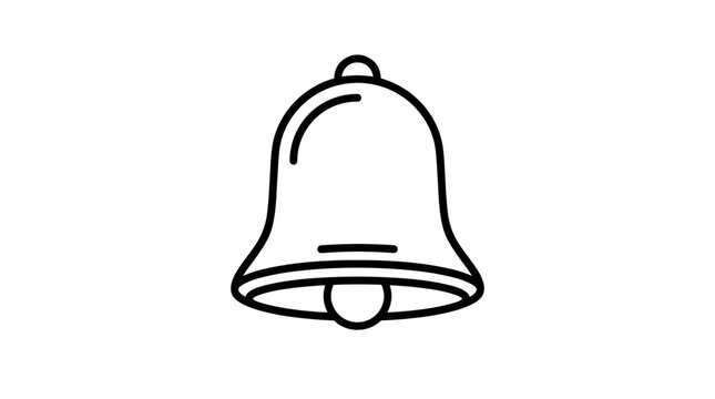Simple black outline bell icon with a clapper, isolated on white background, graphic element