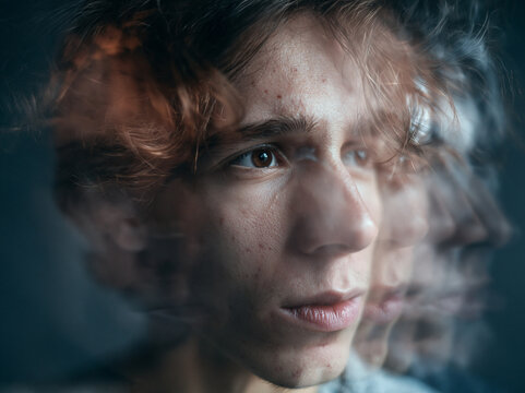 Conceptual Portrait of Young Man Illustrating Mental Health and Anxiety