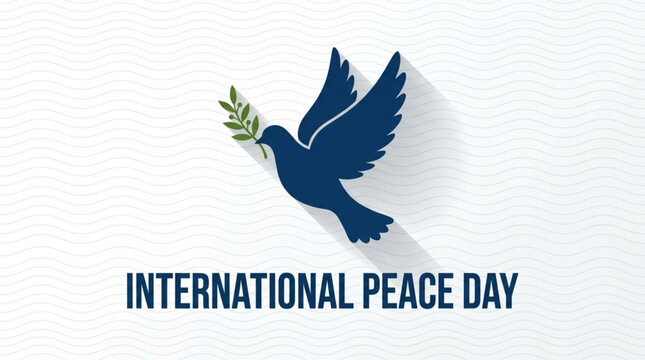 International Peace Day Poster with Blue Dove and Olive Branch