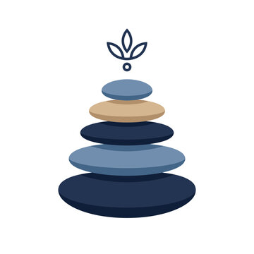 Balanced Zen Stone Pyramid with Lotus Flower Symbol for Meditation and Wellness