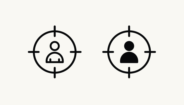 Target audience and user persona icons with human silhouettes inside crosshair symbols for digital marketing design.