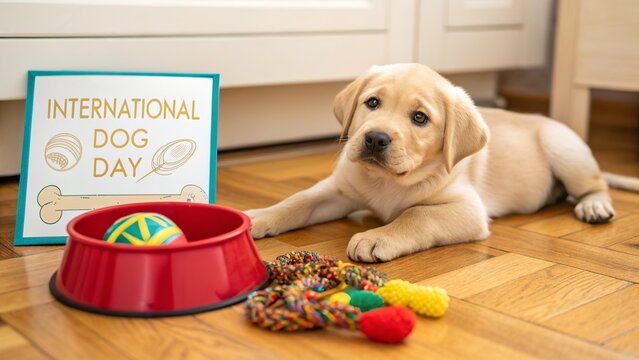 Loyal Golden Amber Labrador Puppy Sitting Calmly With Adorable Friendly Expression and Soft Fur.