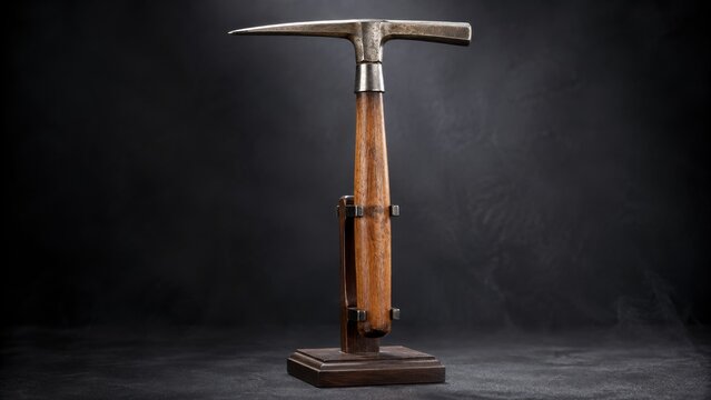 Vintage ice pick tool: close detailed view, Antique wooden handle ice pick displayed on a dark scene