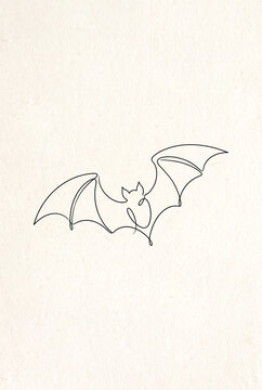 Minimalist line drawing of a bat with outstretched wings on textured background