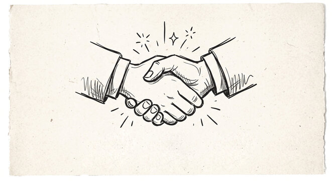 Handshake illustration symbolizing agreement and partnership on textured background
