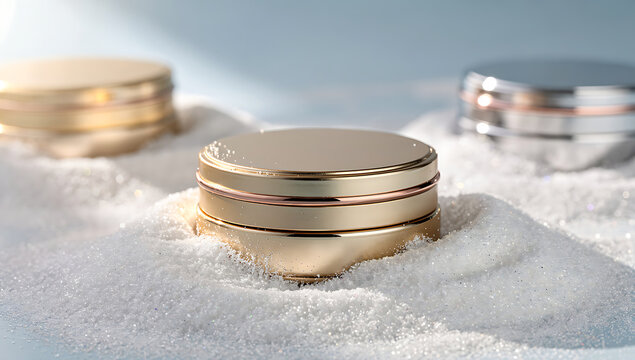 Close-up of shiny gold and silver wedding rings on white sand