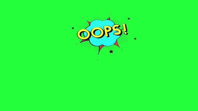 Comic book style oops speech bubble animation with green screen
