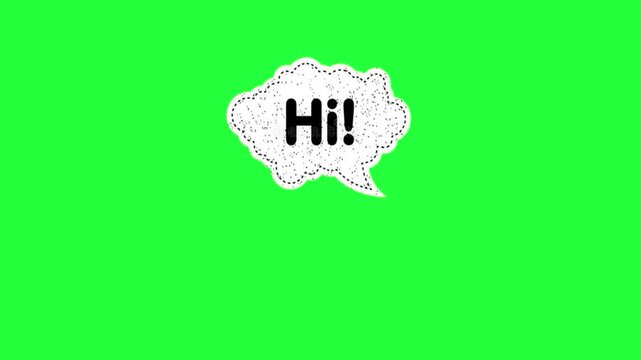 Animated speech bubble with hi text greeting on green screen chroma 
