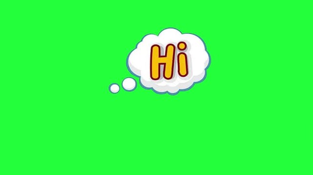 Animated cartoon thought bubble with the word hi appearing on a hello