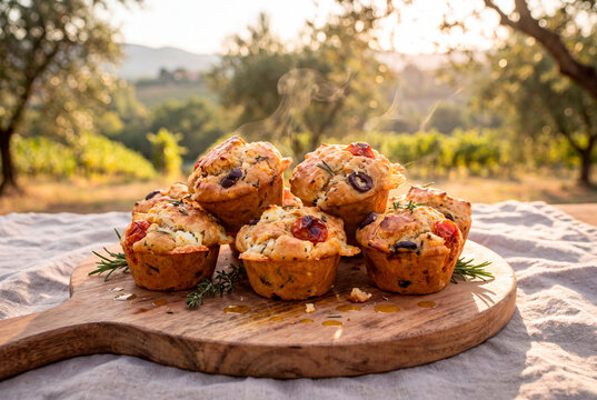 Rustic savory olives feta cherry tomato muffins picnic