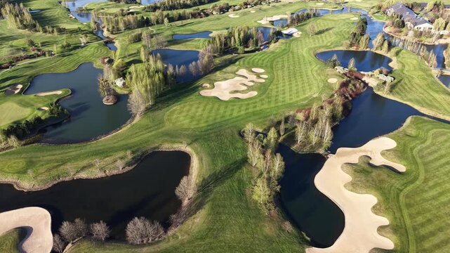 Relaxing outdoor golf course scene from above