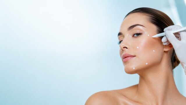 Woman receiving cosmetic treatment with dermal filler injection on face for skin enhancement