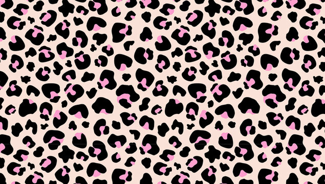 Pink and black leopard print pattern on a light beige background