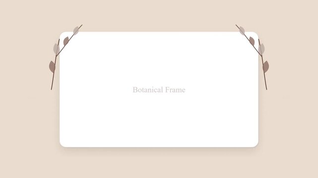 Minimalist botanical frame with leaf branches on a beige background