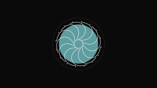 Minimalist geometric spiral aperture design on black background