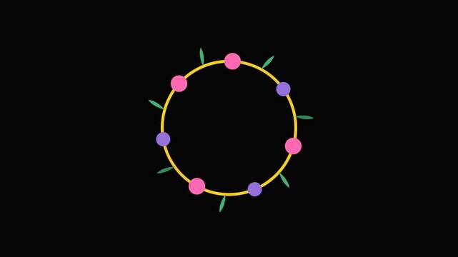 Minimalist floral wreath illustration on a black background.