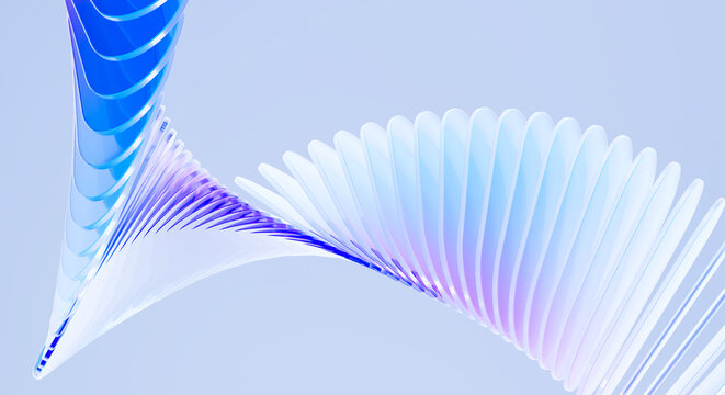 Abstract 3D Render of Flowing Blue and Purple Glass Ribbons Twisting in Elegant Spiral Motion Digital Art Background