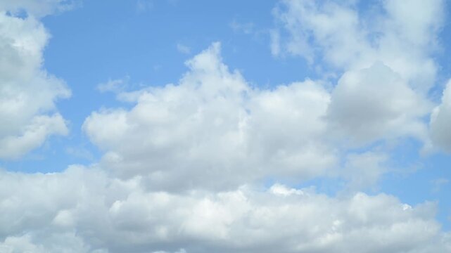 Fast white clouds sweep from left to right across a vivid blue sky in a tripod timelapse. Clean open atmosphere and rapid motion create a versatile dynamic weather background.