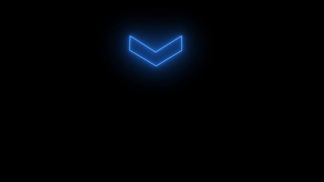 Glowing Neon Traffic Directional Down Arrow Sign Animation on Transparent Background