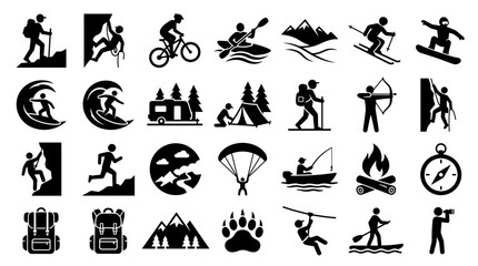 Fototapeta premium Outdoor adventure icons, 28 sport vectors