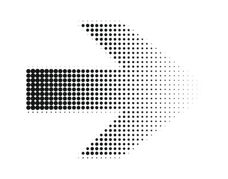 Retro pop art arrow illustration with halftone dot pattern and gradient effect