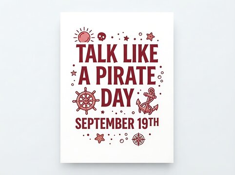 Talk like a pirate day september 19th poster design with nautical icons isolated on white background