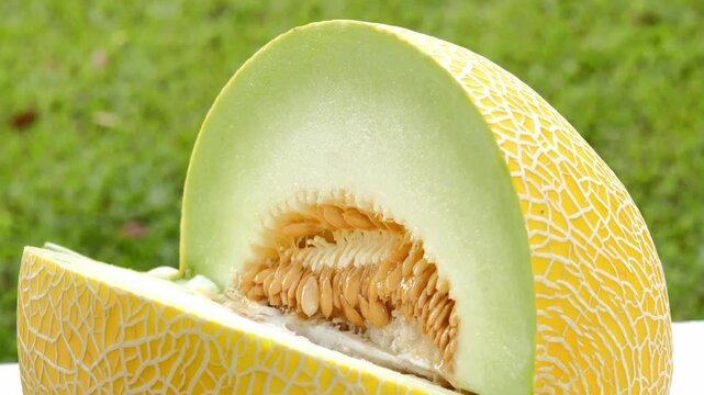 Sliced Yellow Melon in Woven Basket	