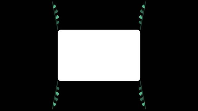 Minimalist white frame with green leafy vines on a black background