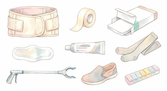 帝王切開の術後ケア用品 アイコンセット 水彩