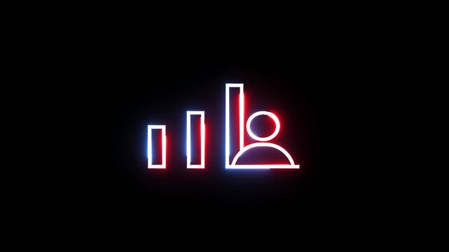 Neon glowing bar chart and user profile icon representing digital growth analytics concept.