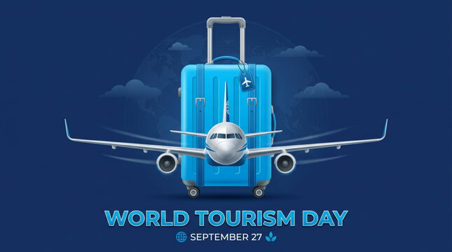 World Tourism Day Illustration with Airplane and Suitcase