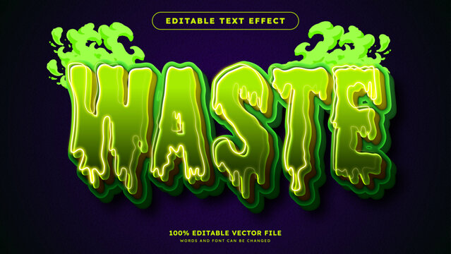 Neon green slime dripping text effect for scary horror Halloween design editable vector