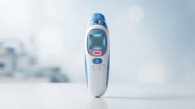 digital thermometer on blue background