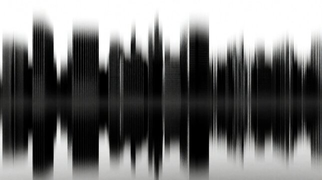Monochrome cityscape reflection in water. Abstract vertical lines mimic skyscrapers. Geometric pattern creates modern, minimalist visual art.