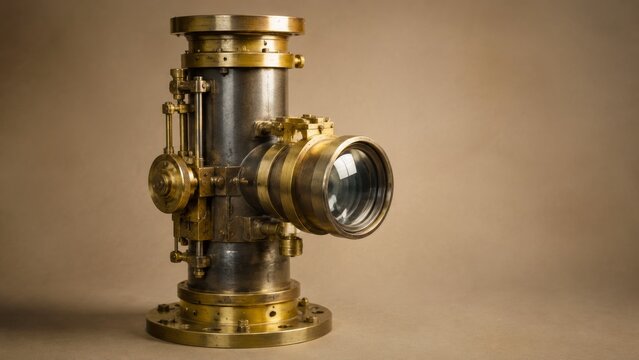 Submarine periscope lens: natural side angle, displayed as a precision naval optical instrument in