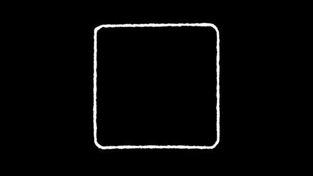 Hand drawn animated white square frame on a black background.
