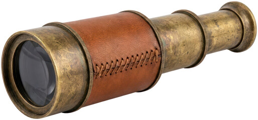 Vintage brass and leather nautical spyglass telescope. © Susanto