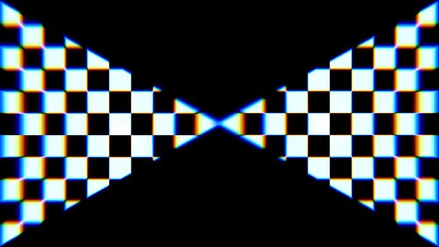 A black video banner template with a bold black and white checkered bowtie pattern design ideal for racing sport themed or retro style video intros