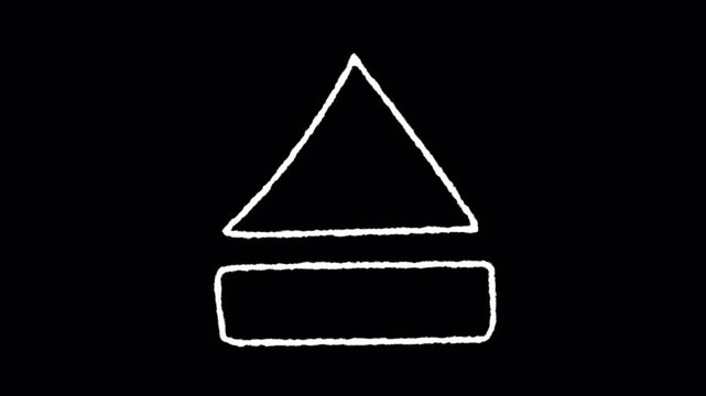Hand drawn eject button icon animation on black background.