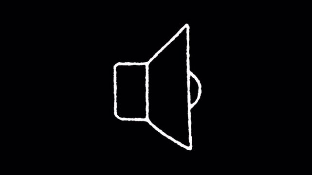 Minimalist hand drawn animation of a speaker volume icon on black background.