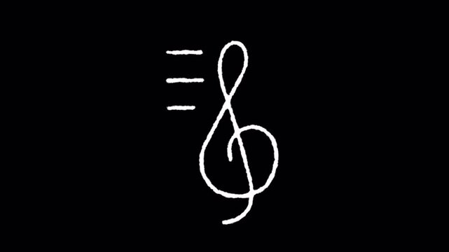 Minimalist hand drawn music treble clef icon animation.