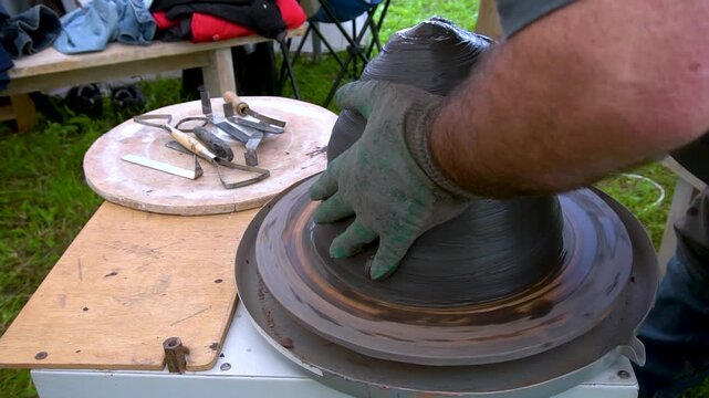 Potter working on a pottery wheel